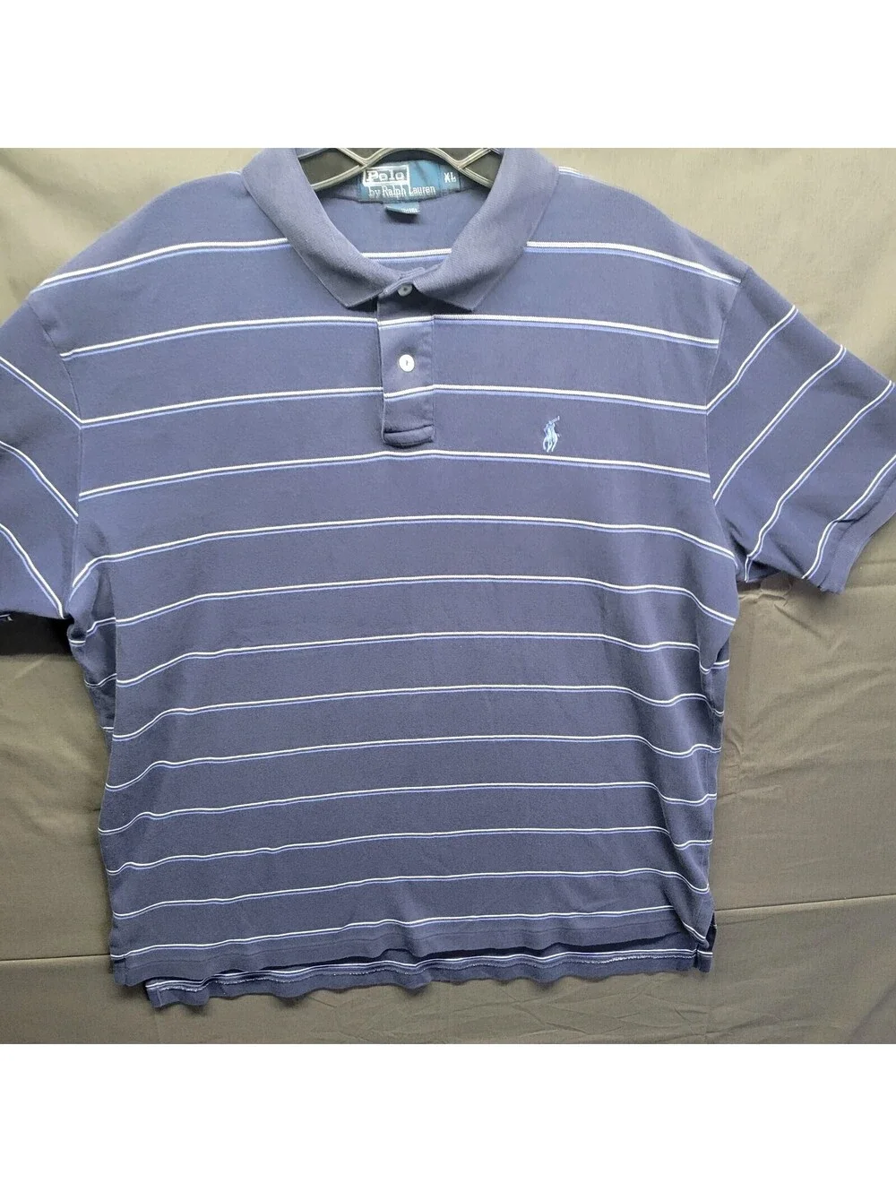 Men's Navy Blue White Striped Polo by Ralph Lauren Light Blue Pony Sz XL
